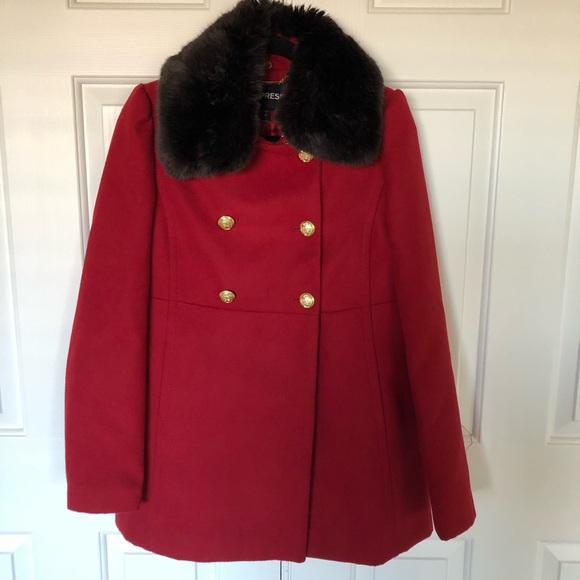 Express Red Coat w/ detachable faux fur fur collar - Picture 1 of 6